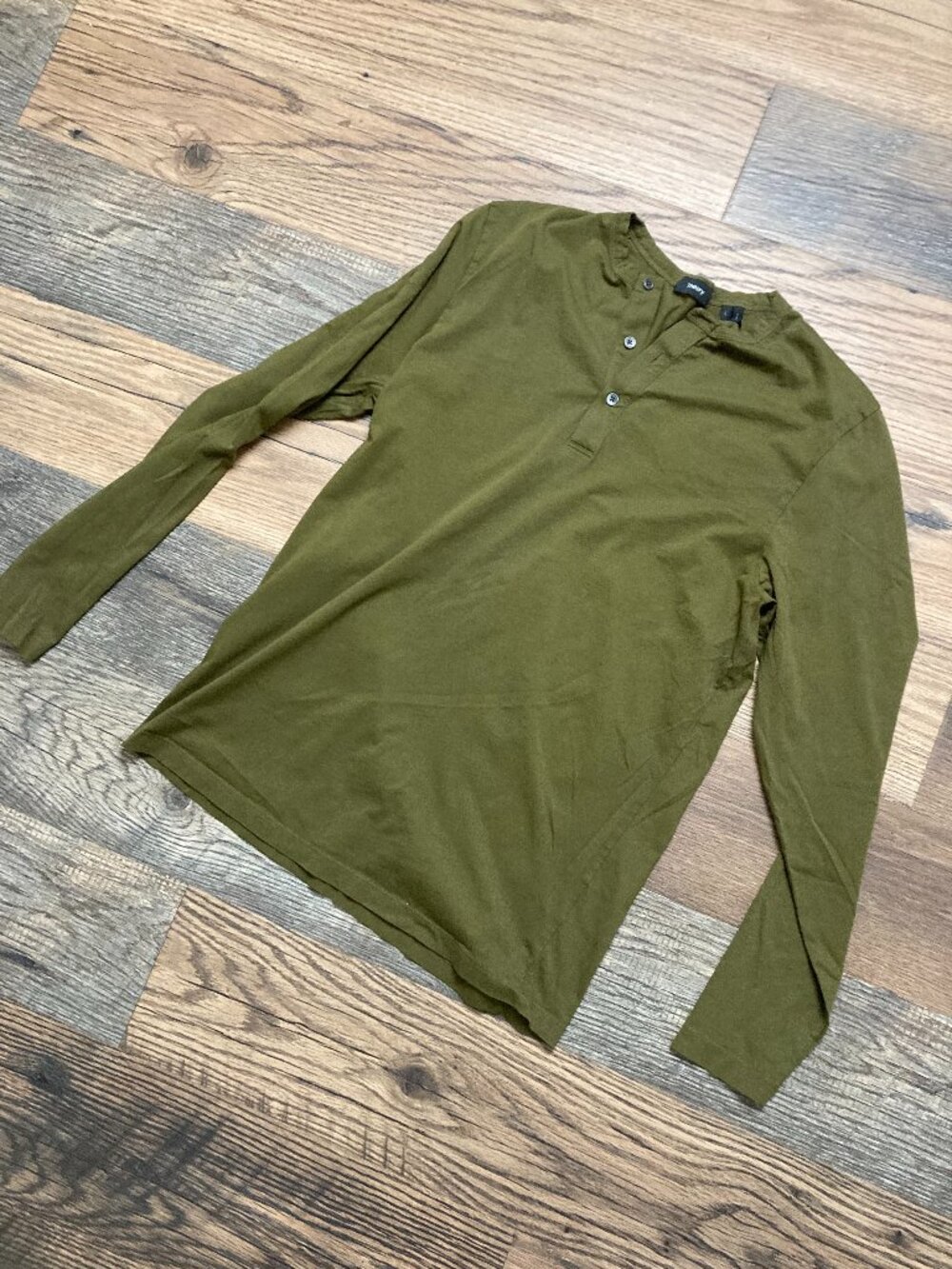 Theory Essential Henley Men’s L Olive Green Pima Cotton Long Sleeve Shirt